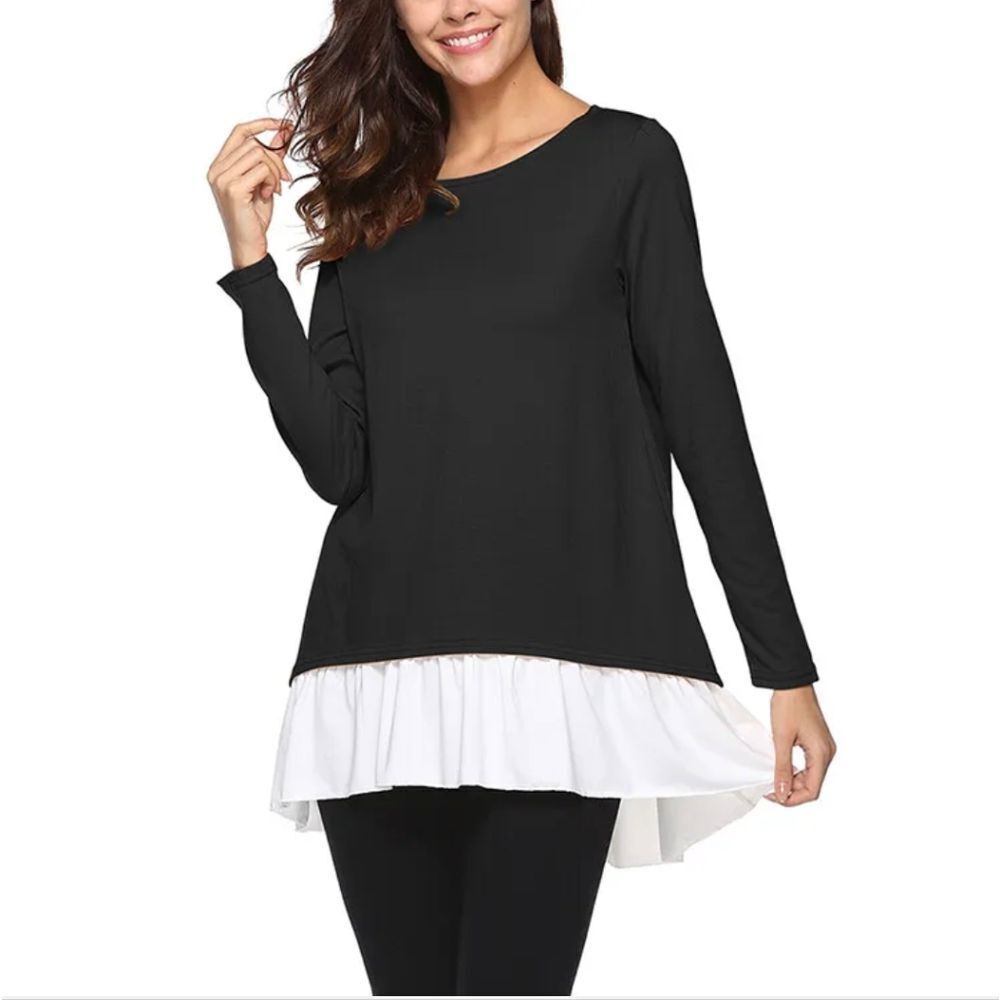 US Womens Winter Long Sleeve Loose Cotton Blend Casual T-Shirt Tunic Tops Blouse
